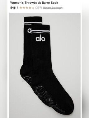 ALO Yoga Black Crew Grip Socks with White Logo